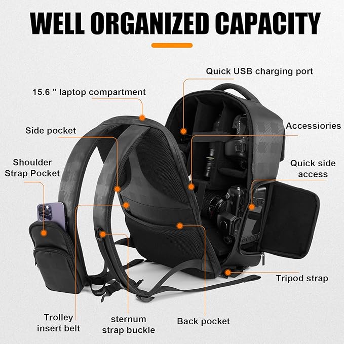 Cwatcun Camera Backpack Waterproof Camera Bag - Image 2