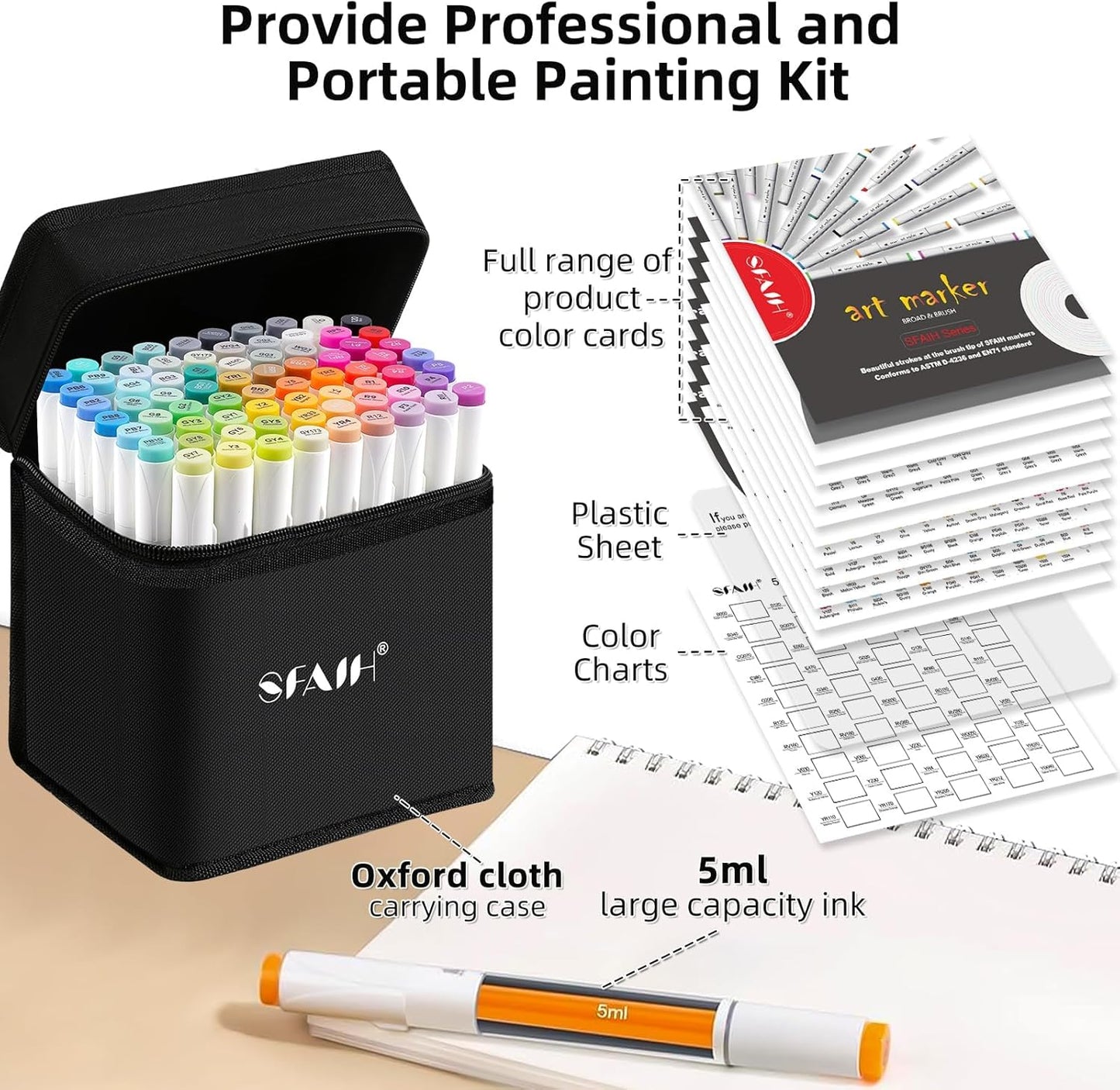 SFAIH Alcohol Markers Fine Tip & Chisel Tip - 72 Colors Double Tipped Art Markers for Adult Coloring Books Illustration, Gifts for Artist Adult - Refillable Alcohol-based Ink