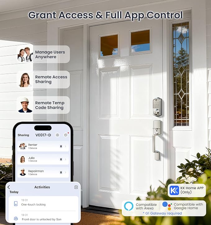 Veise VE017-D Smart Fingerprint Front Door Lock Set, App Control, 8-in-1 - Image 2
