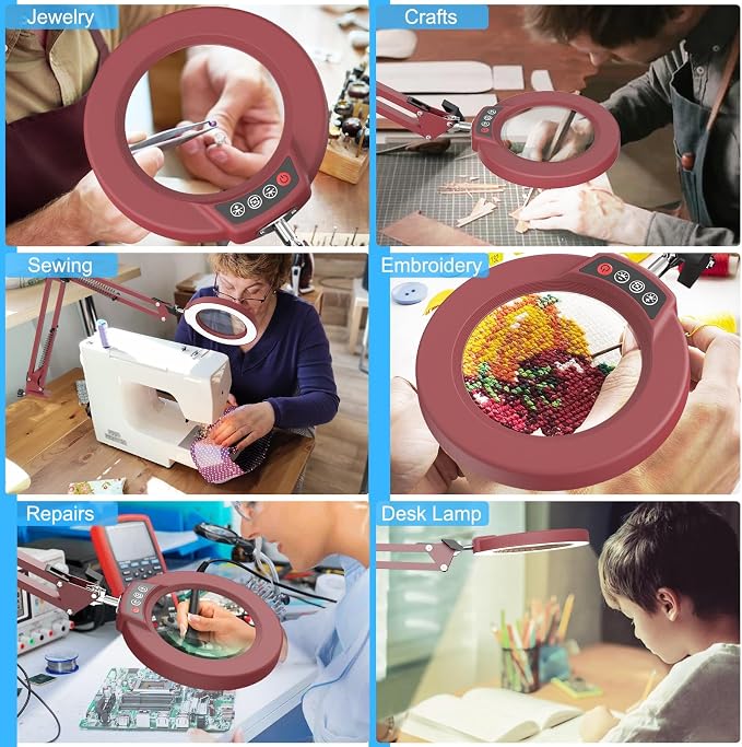 10X Magnifying Glass with Light and Clamp, Real Glass Stand Lighted Magnifier - Image 7