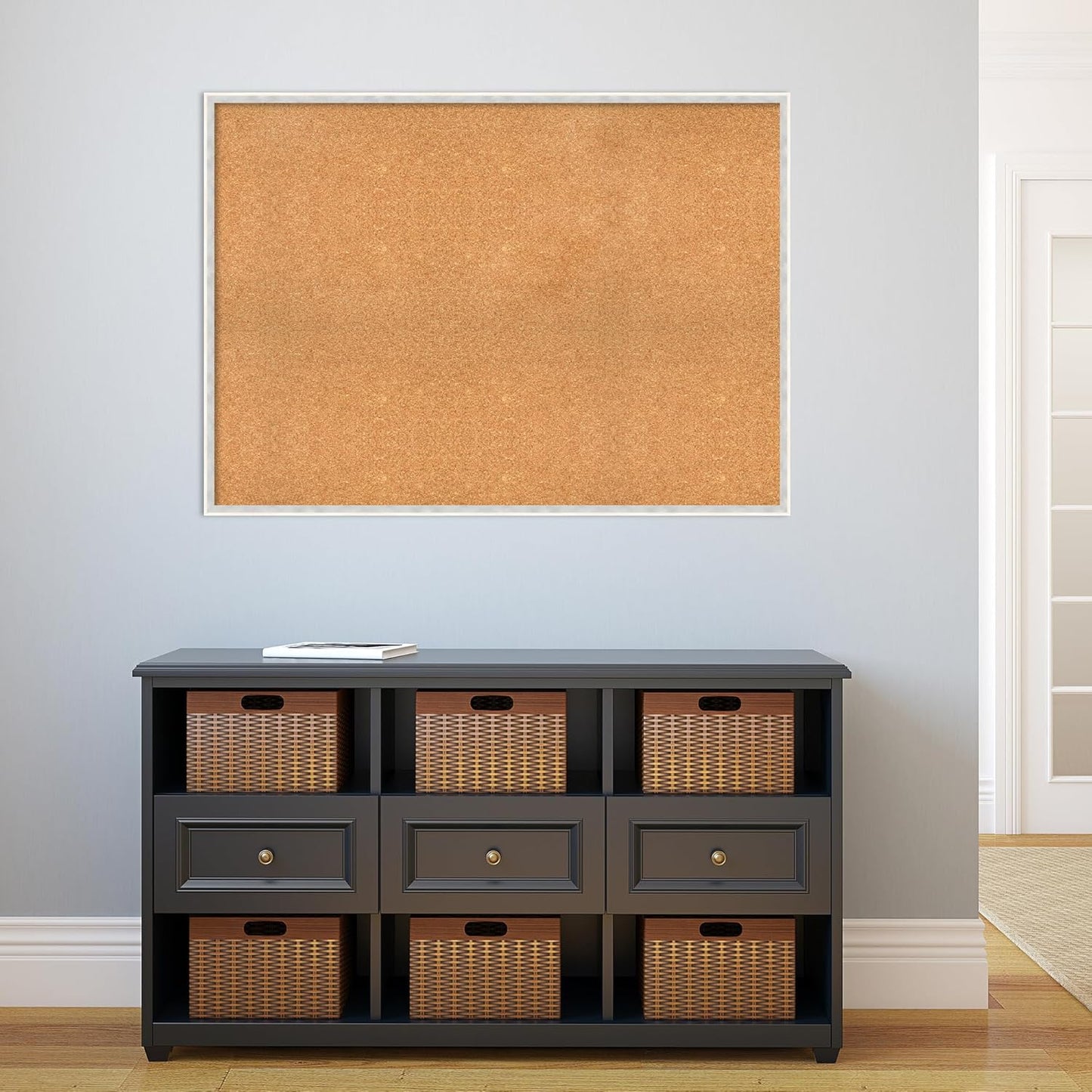 Amanti Art Natural Cork Board for Wall, 31x43 Vision Board with White Frame, Oversize Corkboard Office Decor for Home Organization, Modern Corkboard Pinboard to Display Items for Home Organization in