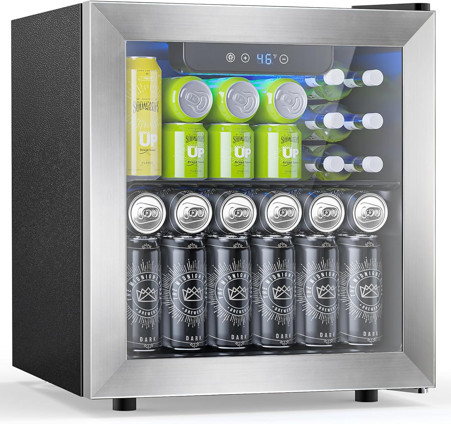 48 Can Beverage Refrigerator,12 Bottle Wine Cooler with Stainless Steel Glass Door, Digital Temperature Display, Countertop Mini Fridge for Soda, Wine or Beer, Silver