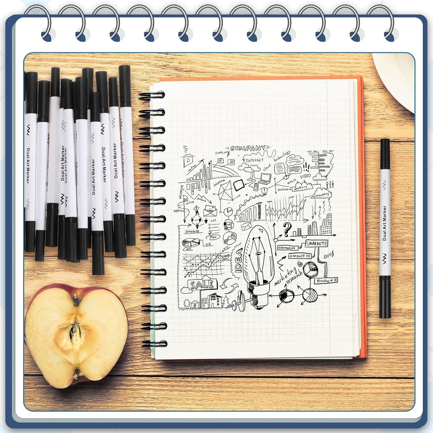 20 Pcs Black Drawing Pens Bulk Dual Brush Fineliners Pens Felt Tip Markers for Art Drawing Sketching
