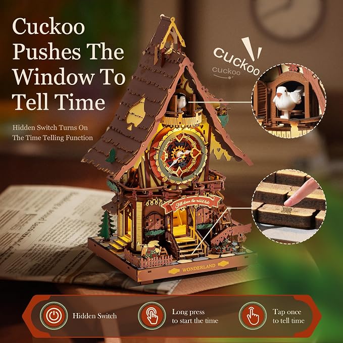 ROBOTIME 3D Wooden Puzzles for Adults-Cuckoo Clock Wooden Models for Adults to - Image 2
