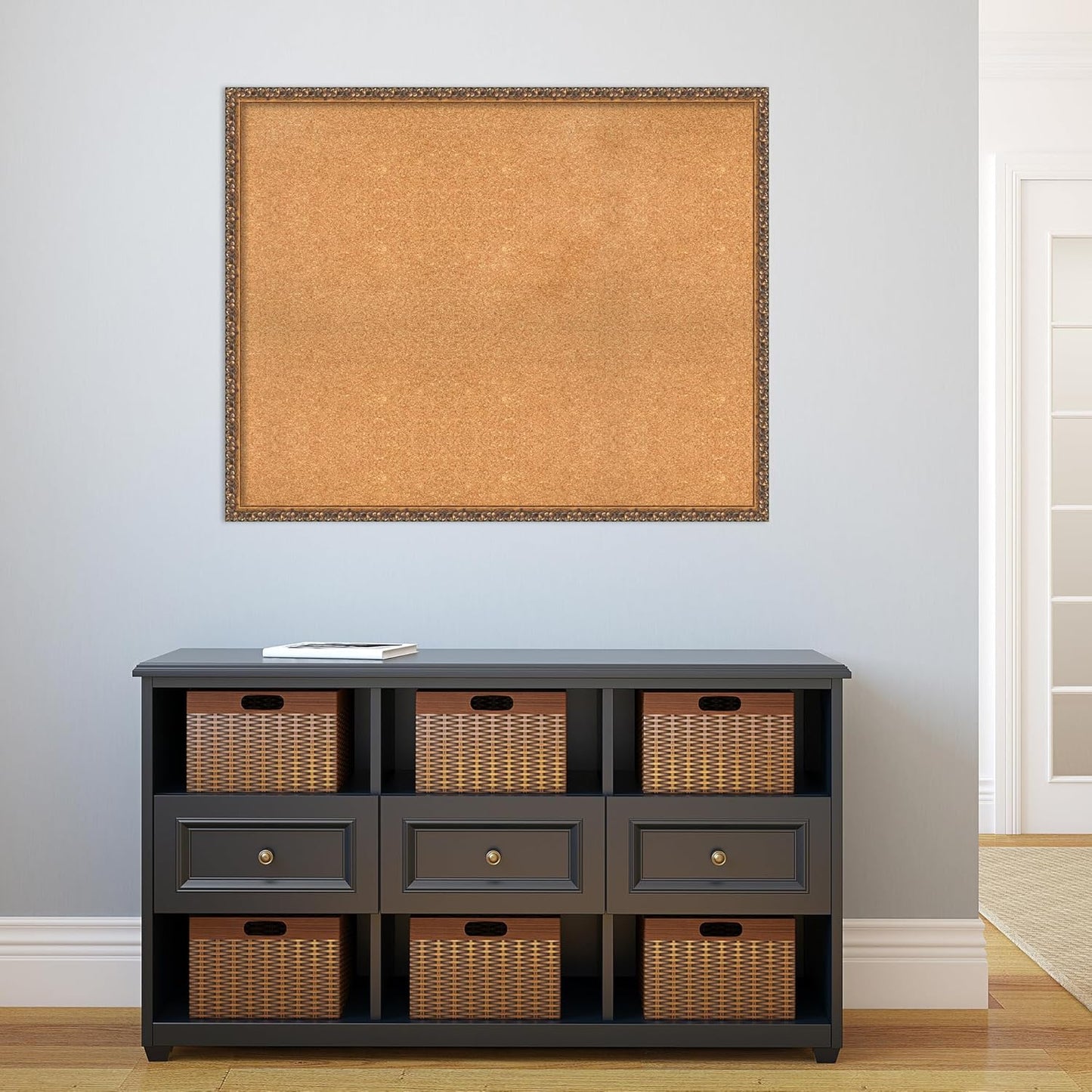 Amanti Art Natural Cork Board for Wall, 32x40 Vision Board with Bronze Frame, X-Large Corkboard Office Decor for Home Organization, Traditional Corkboard Pinboard to Display Items for Home