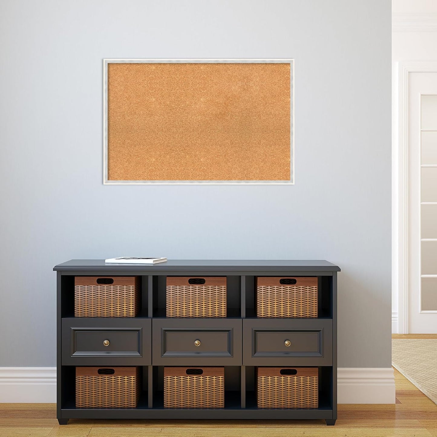 Amanti Art Natural Cork Board for Wall, 23x35 Vision Board with White Frame, Large Corkboard Office Decor for Home Organization, Modern Corkboard Pinboard to Display Items for Home Organization in