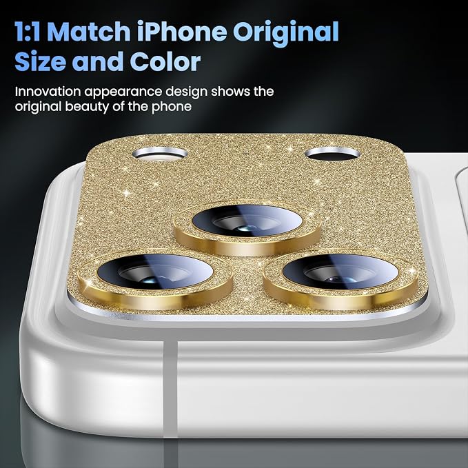 Uyiton for iPhone 17-Pro-Max Camera-Lens Protector: Bling Metal Tempered Glass - Image 5