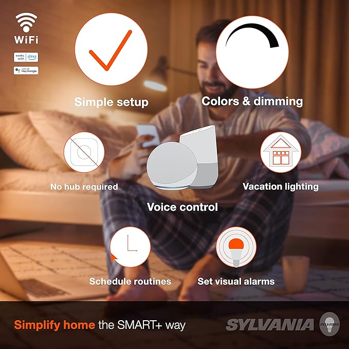 SYLVANIA Wifi LED Smart Light Bulb, Soft White, Compatible - Image 3