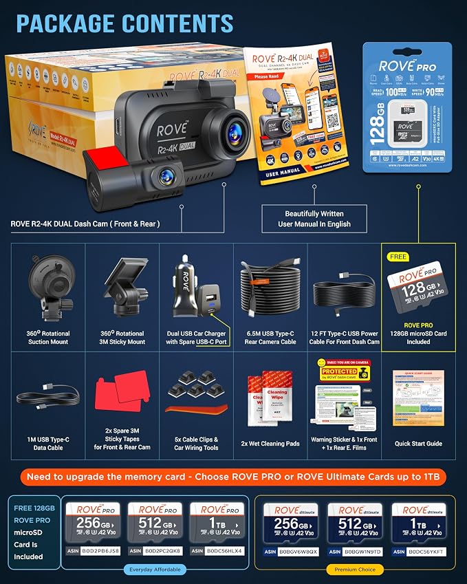 ROVE R2-4K DUAL Dash Cam Front and Rear, STARVIS 2 Sensor, FREE 128GB Card - Image 6