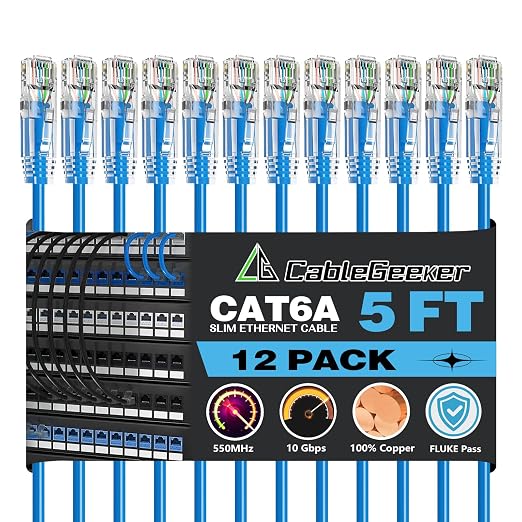 CableGeeker Patch Cables Cat6a 5ft Slim, Cat6 Ethernet Patch Cable 10G Support by CableGeeker