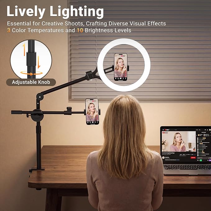 11" Ring Light with Stand, Featuring Overhead Phone Mount and Desk Ring Light - Image 4