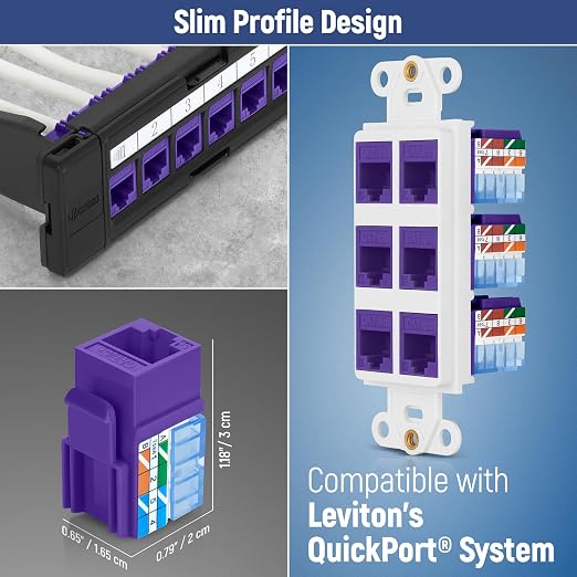 Everest 90° Angled RJ45 Cat5e Keystone Jacks 10-Pack in Purple - Image 6