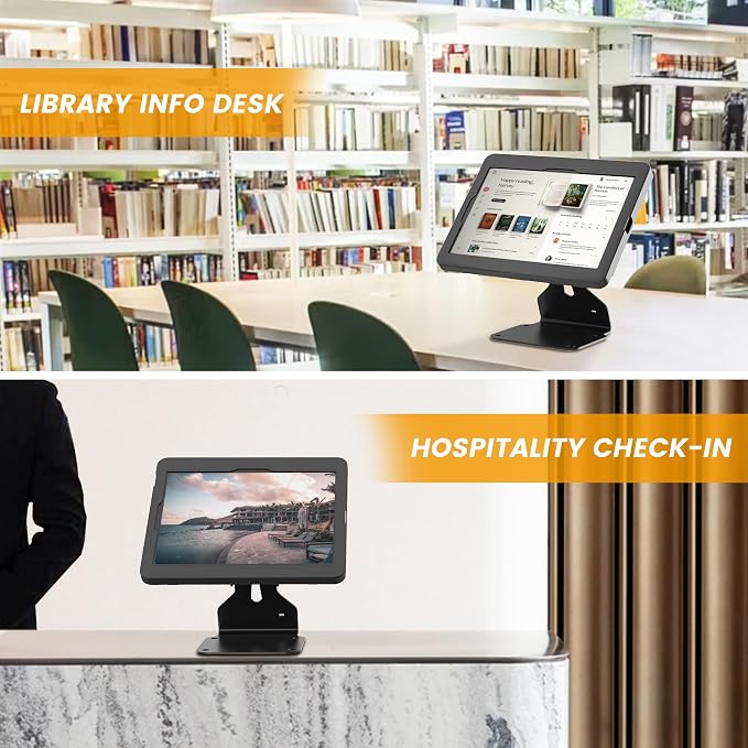 iPad POS Stand for Desk Heavy Metal Flip Lockable Rotate Swivel for iPad 10th - Image 3