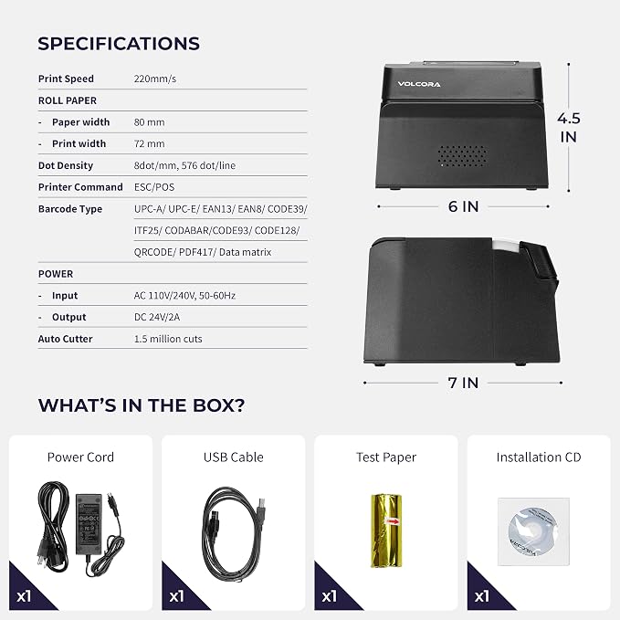 Volcora Thermal Receipt Printer, 80mm USB/Ethernet POS QR Code Printer - Image 6