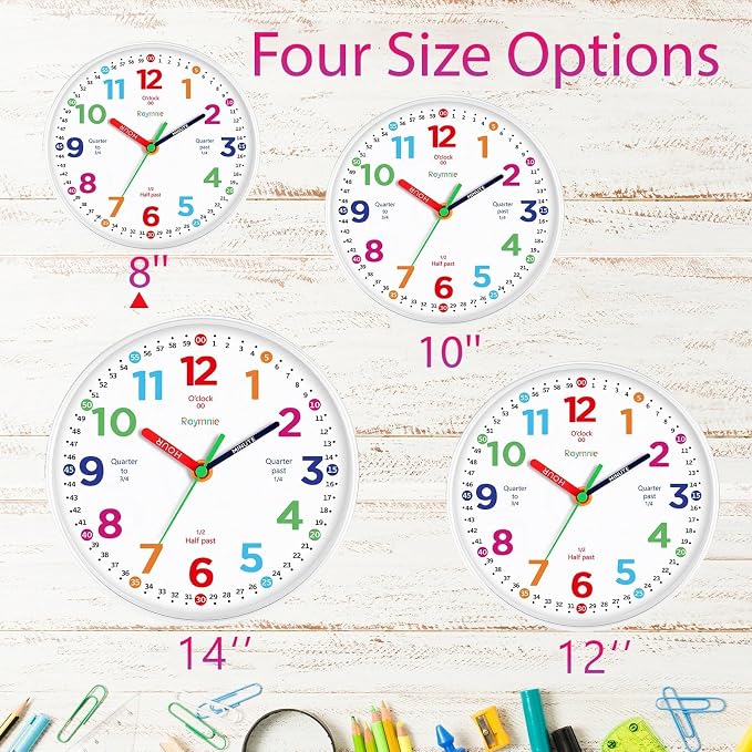 Roymnie Wall Clock for Kids Learning to Tell Time Non Ticking Battery Operated - Image 7