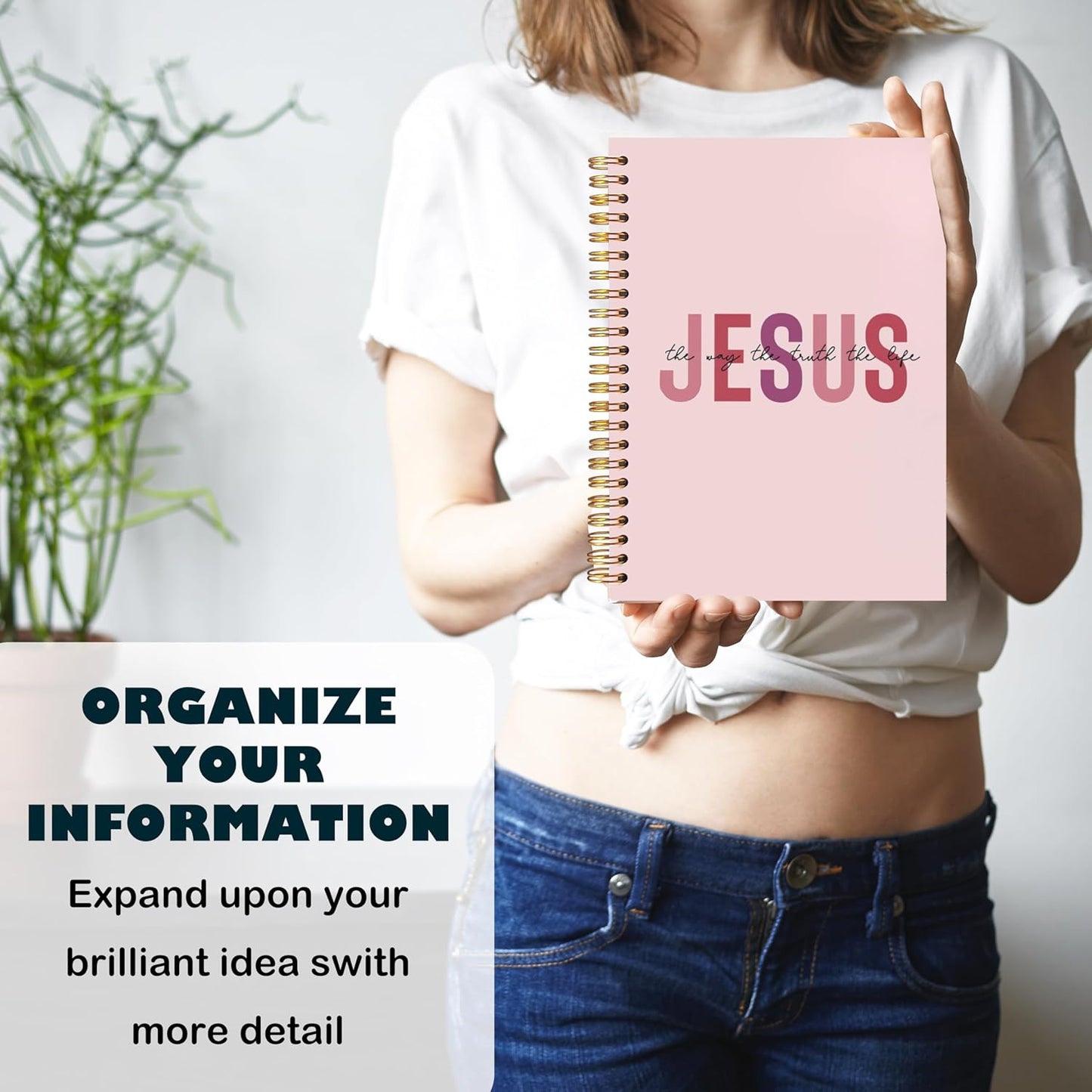 Boho Christian Notebook Journal, Christian Gifts for Women, Bible Notebooks for Note Taking, Bible Journaling Notebook, Jesus the Way the Truth the Life Hardcover Spiral Notebook 5.5x8.3 pink