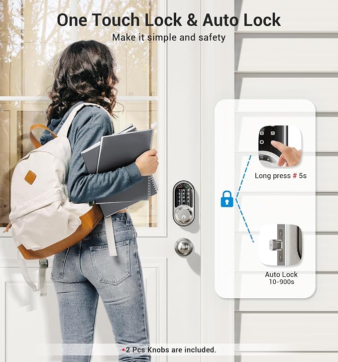 Veise RZ06C Smart Locks for Front Door, 2 Knob Handle Set, Keyless Entry - Image 4