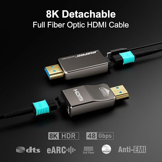 RUIPRO 8K Detachable Full Fiber Optic Armored HDMI 2.1 Cable 33FT, Ultra High - Image 2