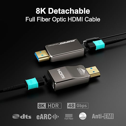 RUIPRO 8K Detachable Full Fiber Optic Armored DisplayPort Cable 1.4, 32.4 Gbps - Image 2