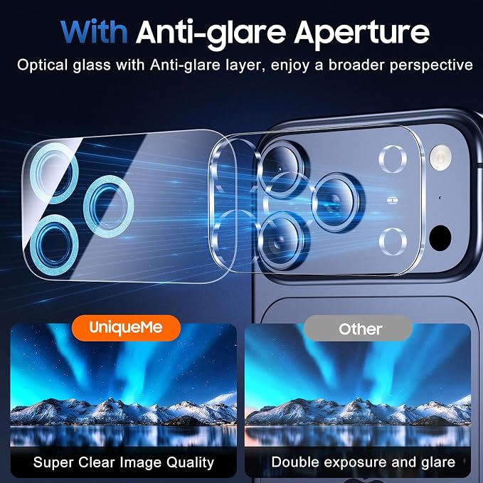 UniqueMe Compatible for 3 Pack iPhone 17 Pro Max Camera Lens Protector - Image 4