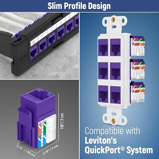 Everest 90° Angled RJ45 Cat6 Keystone Jacks 10-Pack in Purple - Image 6