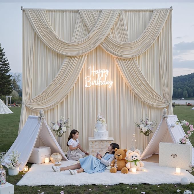 50ft x 15ft Beige Backdrop Curtains - Image 5