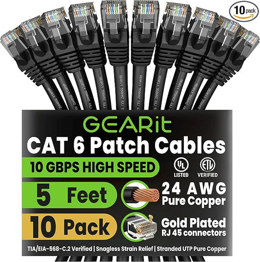 GEARit Cat 6 Ethernet Patch Cable 5 ft Black Cat6 Patch Cables 5ft by GEARit