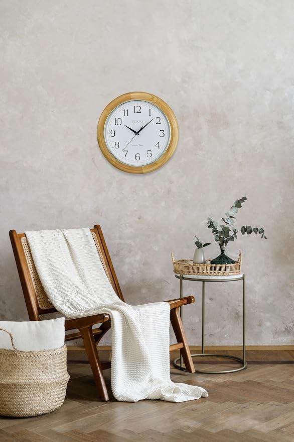 Bulova C5005 Wooden Atomic Analog Wall Clock | Automatically Sets Time | Large - Image 7
