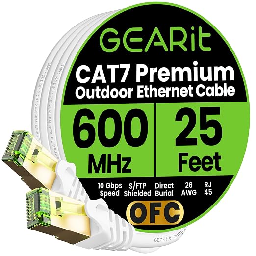 GEARit Cat7 Outdoor Ethernet Cable SFTP Shielded Foil Twisted Pair, Pure Copper by GEARit