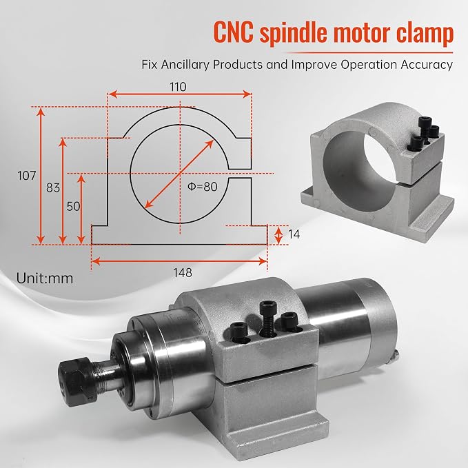 RATTMMOTOR 80mm CNC Spindle Motor Clamp Mount Bracket Support Cast Aluminium - Image 3