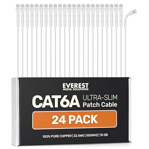 Everest Ultra Slim Cat6a Ethernet Patch Cables 15ft White by EverestMediaSolutions