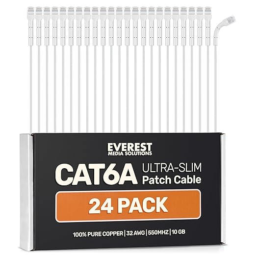 Everest Ultra Slim Cat6a Ethernet Patch Cables 6ft White by EverestMediaSolutions