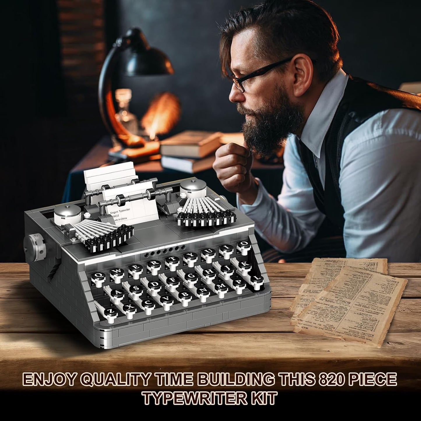 XIU Ideas Retro Typewriter Building Blocks Set,Typewriter Mini Building Blocks Set for Adult,STEM Vintage Building Blocks Kit for Kid 6+(1136pcs),Collectible Typewriter Display Model Black