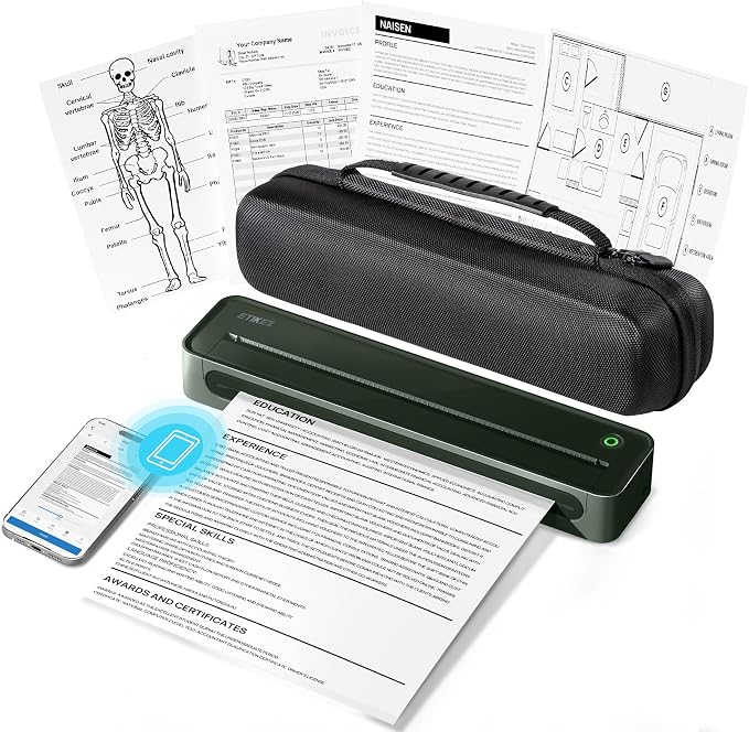 D90E Inkless Portable Printer for Travel, Supports 8.5 x 11 Inch Thermal Paper by ETIKEZ