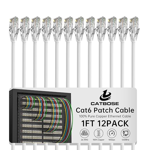 1 Foot Cat6 Patch Cables, Solid Pure Copper Patch Cord, Cat 6 Ethernet Cable by CatBose
