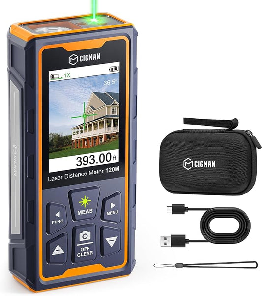 Laser Measuring Tool, CIGMAN 393ft Green-Beam Laser Measure, Outdoor Laser by CIGMAN