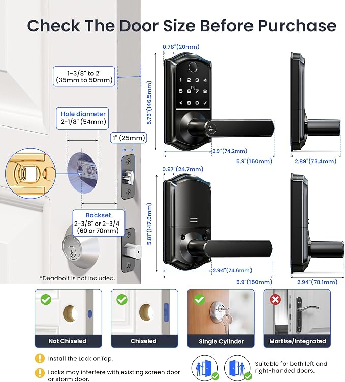 Veise VE019 Fingerprint Smart Lever Lock, App Control, Keyless Entry Door Lock - Image 9
