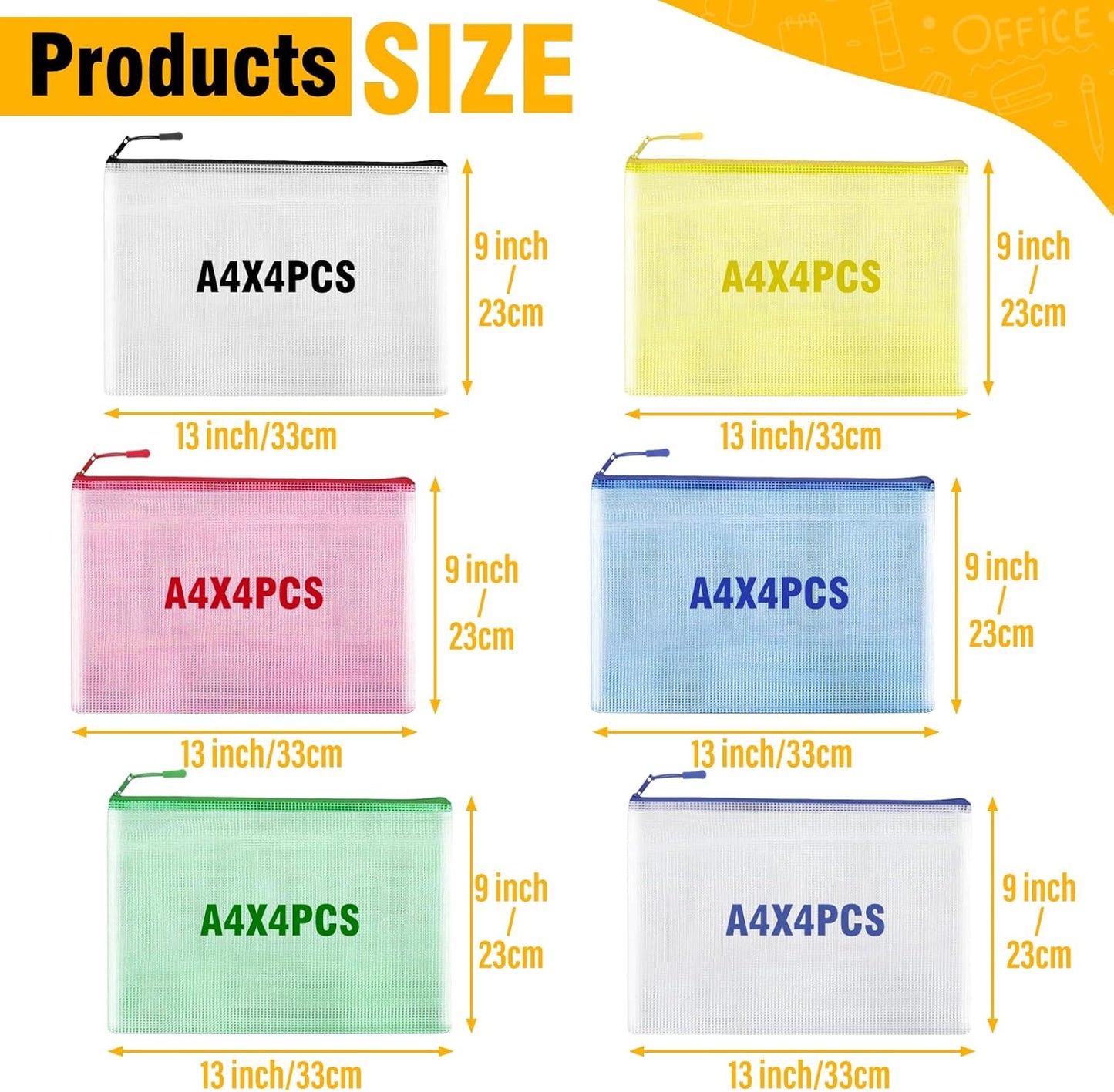 24pcs Mesh Zipper Pouch Bags - A4 Zipper Bags for Classroom Organization, Board Game & Puzzle Storage