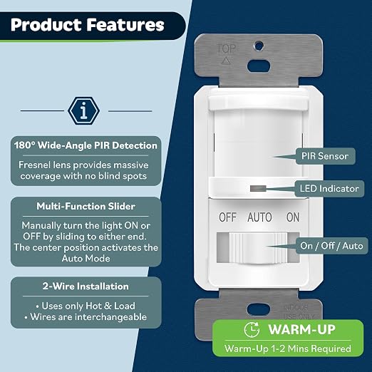 TOPGREENER Occupancy/Vacancy PIR Motion Sensor Light Switch, Learning Function - Image 2