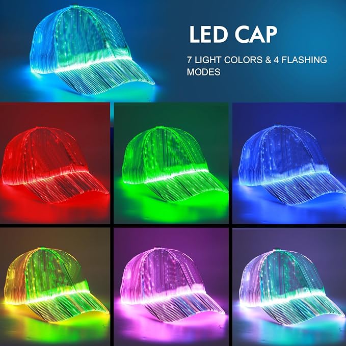lumisonata LED Cap Fiber Optic Hat EDM Baseball Caps Light Up 7 Colors Glowing - Image 2