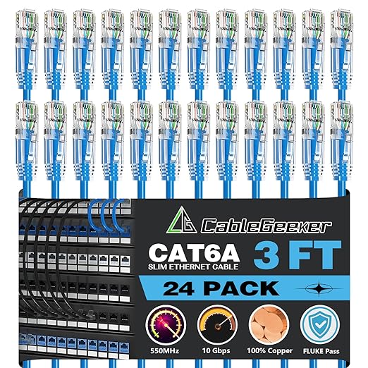 CableGeeker Patch Cables Cat6a 3ft Slim, Cat6 Ethernet Patch Cable 10G Support by CableGeeker