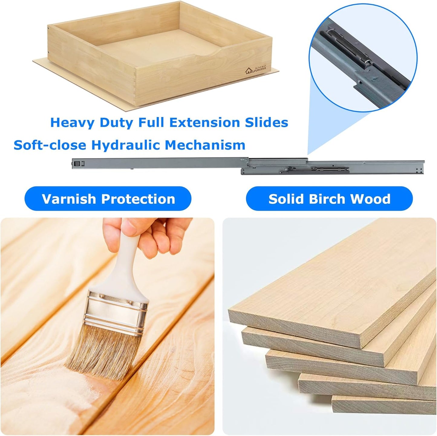 WelFurGeer Soft Close Pull Out Drawers for Kitchen Cabinets, 17" W x 22" D Pull Out Cabinet Organizer, Premium Birchwood Pull-Out Cabinet Drawers, Smooth Slide-Out Shelves for Kitchen Cabinets