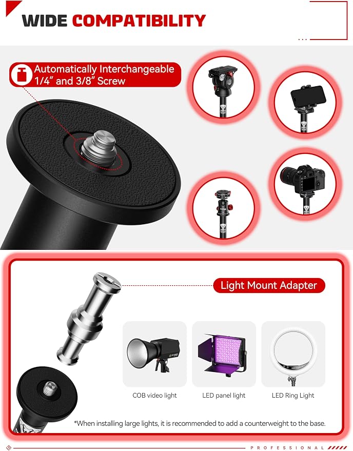 IFOOTAGE Round Base Monopod A300, Tripod Head, Payload 22lb - Image 4