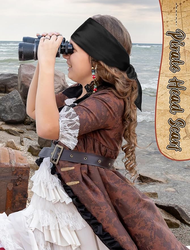 Senker Fashion 35" Head Scarf for Women, Pirate Costume Accessories Silk Red - Image 6