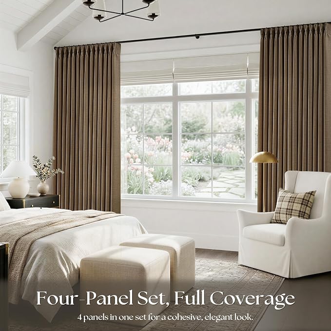 Chocolate Brown Pinch Pleated Linen Curtains 84 Inches Long - Image 6