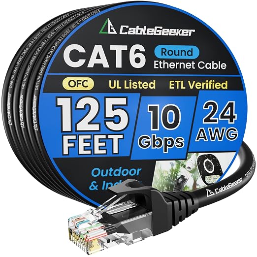 Cat 6 Ethernet Cable 125 ft, Indoor&Outdoor, High Speed 10Gbps 24AWG Pure by CableGeeker