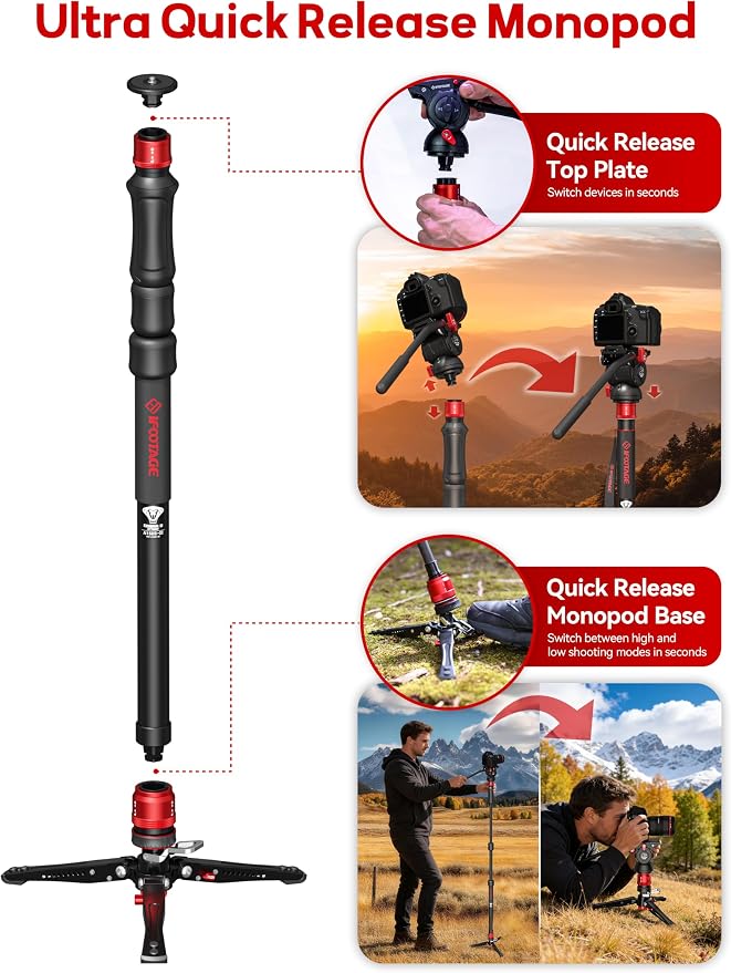 IFOOTAGE Monopod Cobra 3 Strike A150S, 1/4'' & 3/8'' Quick Release Compatible - Image 5