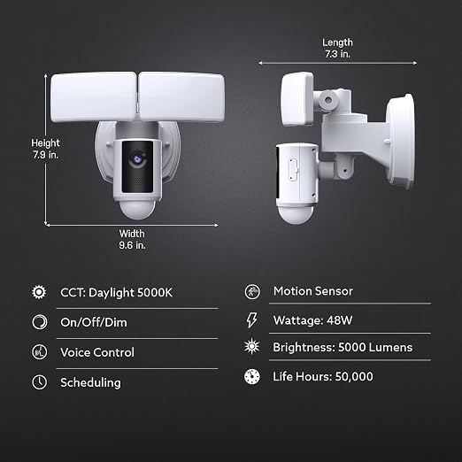 Feit Electric Smart WiFi Floodlight Security Camera, 5000 Lumens, 1080p HD - Image 8