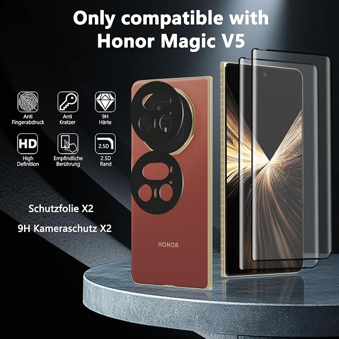 2+2 Pack for Honor Magic V5 Screen Protector, Tempered Glass + Camera Lens - Image 2