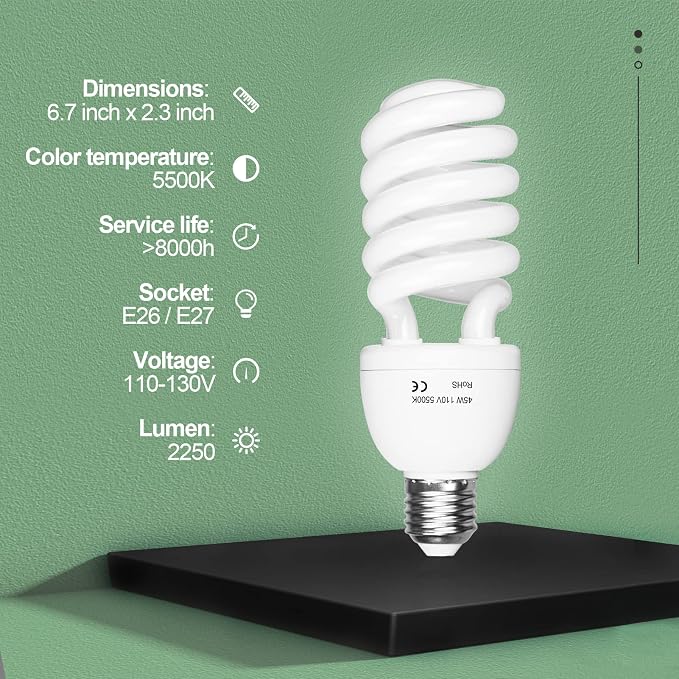 EMART Full Spectrum Light Bulb, 4 x 45W 5500K Spiral CFL Daylight - Image 2